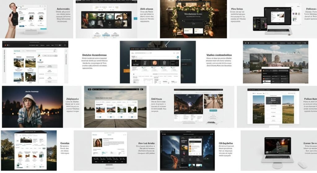 Variedade de temas WordPress com diferentes layouts e estilos de design.
